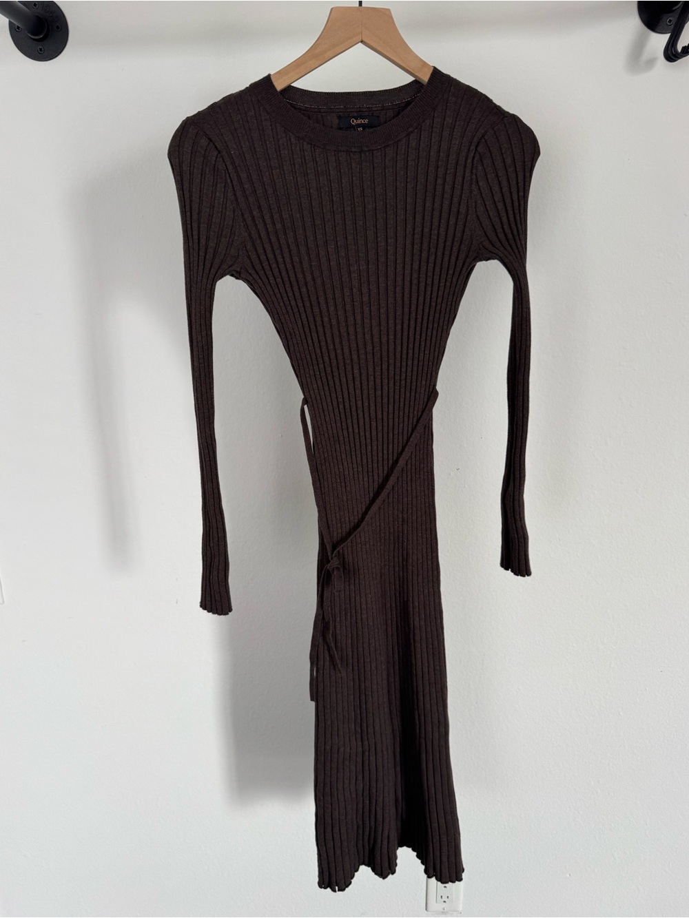 Quince Dark Brown Ribbed Sweater Long-Sleeve Midi Dress XS